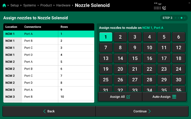 Nozzle Solenoid Assign rows