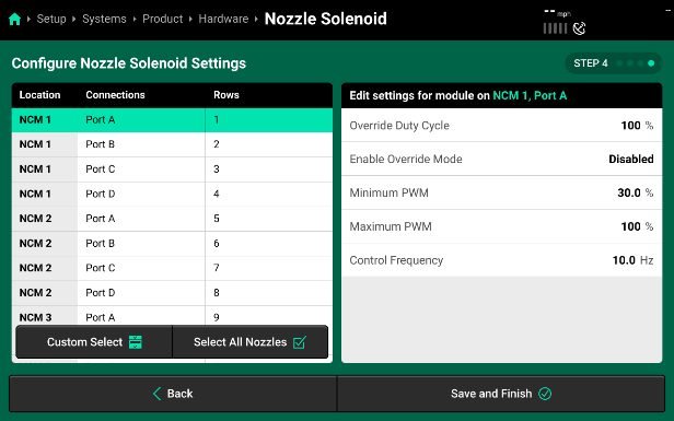 Nozzle Solenoid Settings