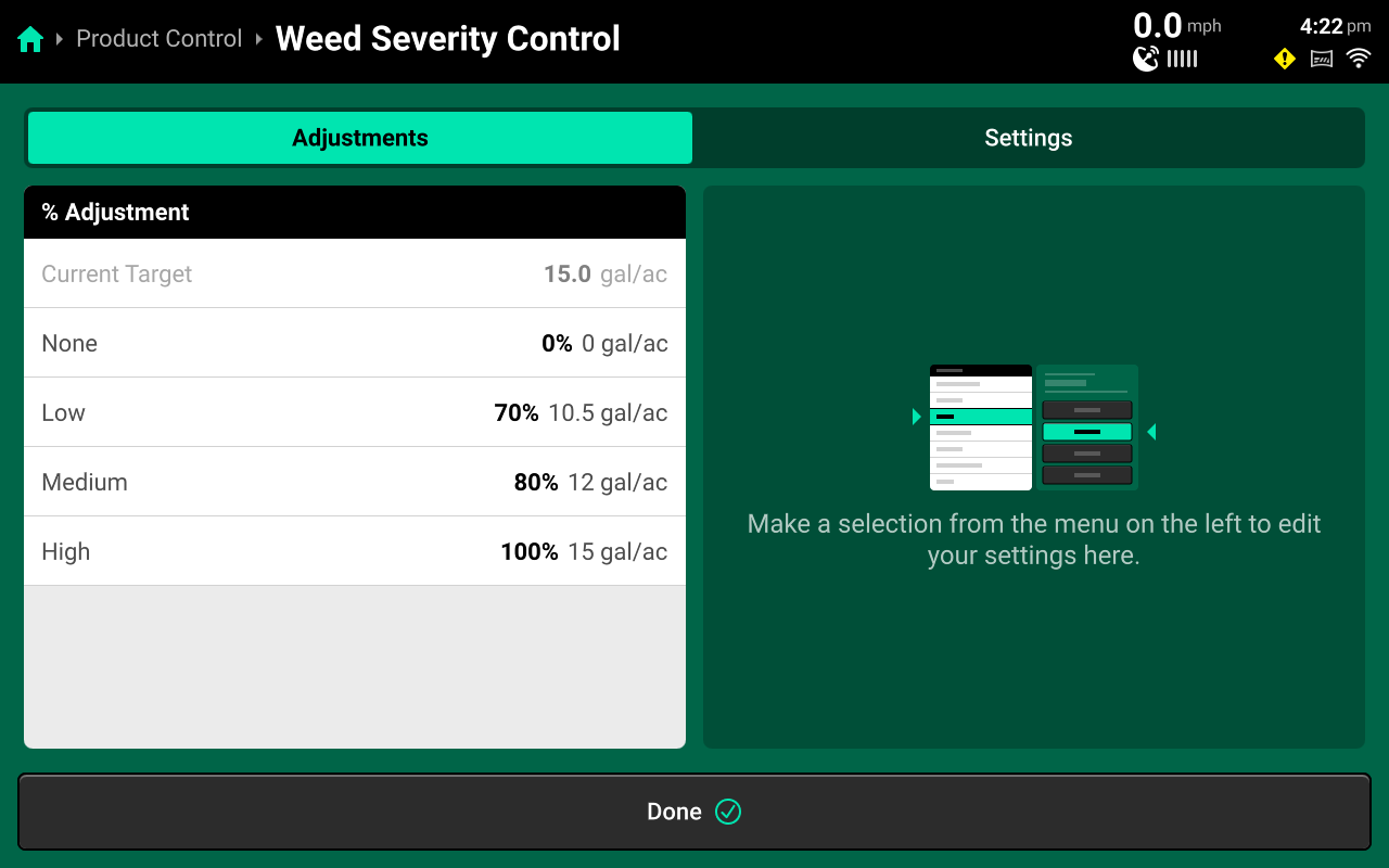 Weed Severity Control Adjustments