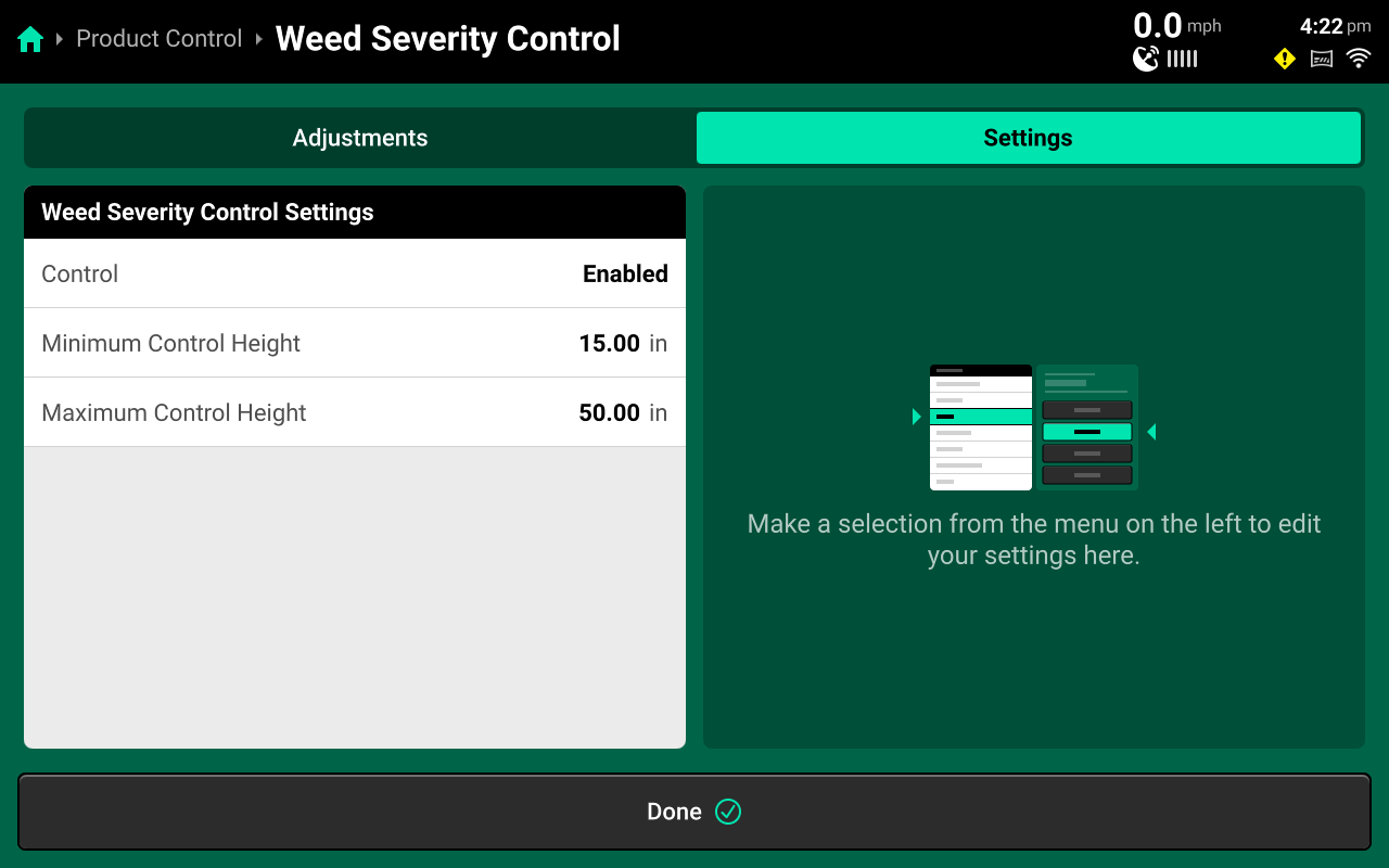 Weed Severity Control Settings