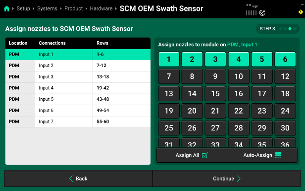 Swath Sensor Nozzle Inputs