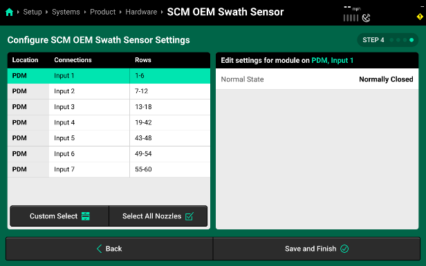 Swath Sensor Settings